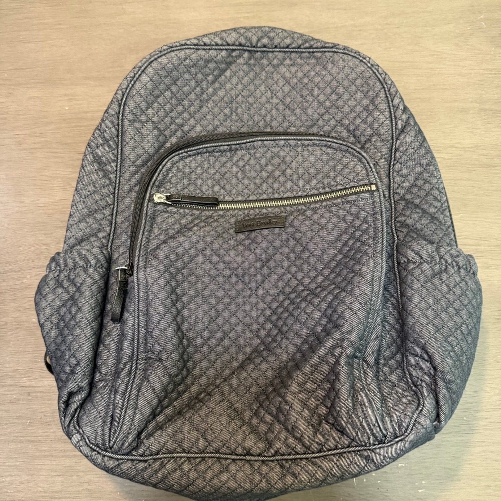 Vera Bradley Denim Gray Quilted Campus Backpack‎ Book Bag Travel